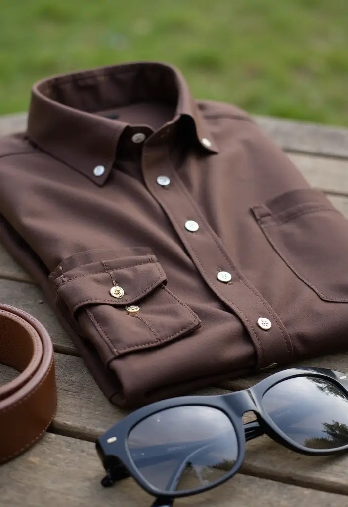 14 Trendy Chocolate Brown Summer Tops You Need to Own This Season (You’ll Love #7!) - 12. Chocolate Brown Button-Up Shirt