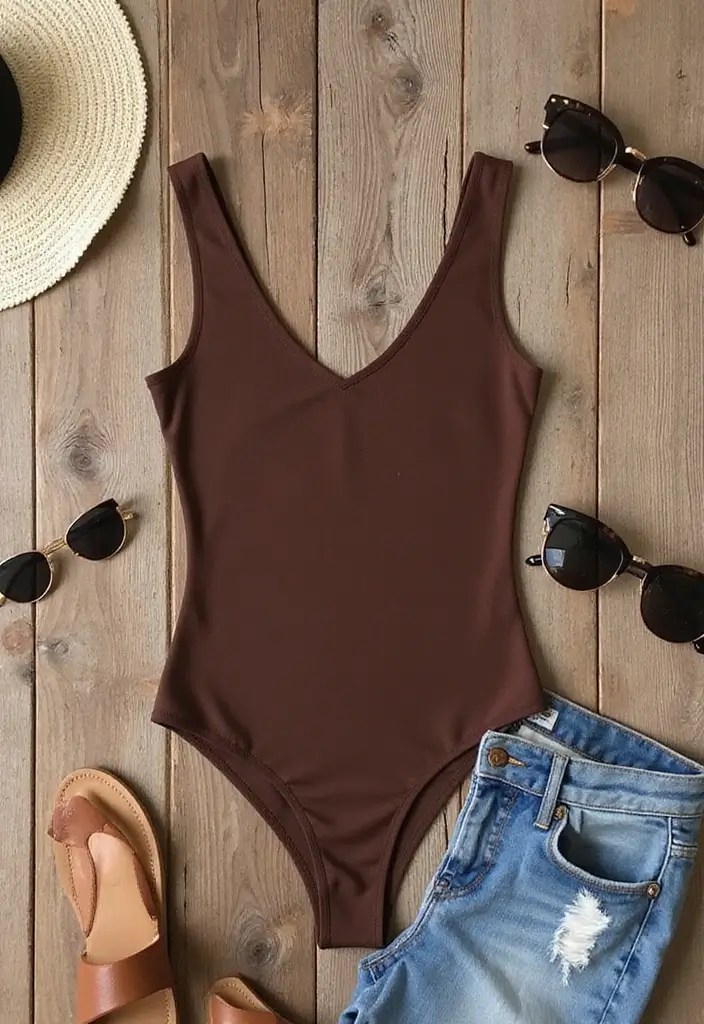 14 Trendy Chocolate Brown Summer Tops You Need to Own This Season (You’ll Love #7!) - 13. Chocolate Brown Bodysuit