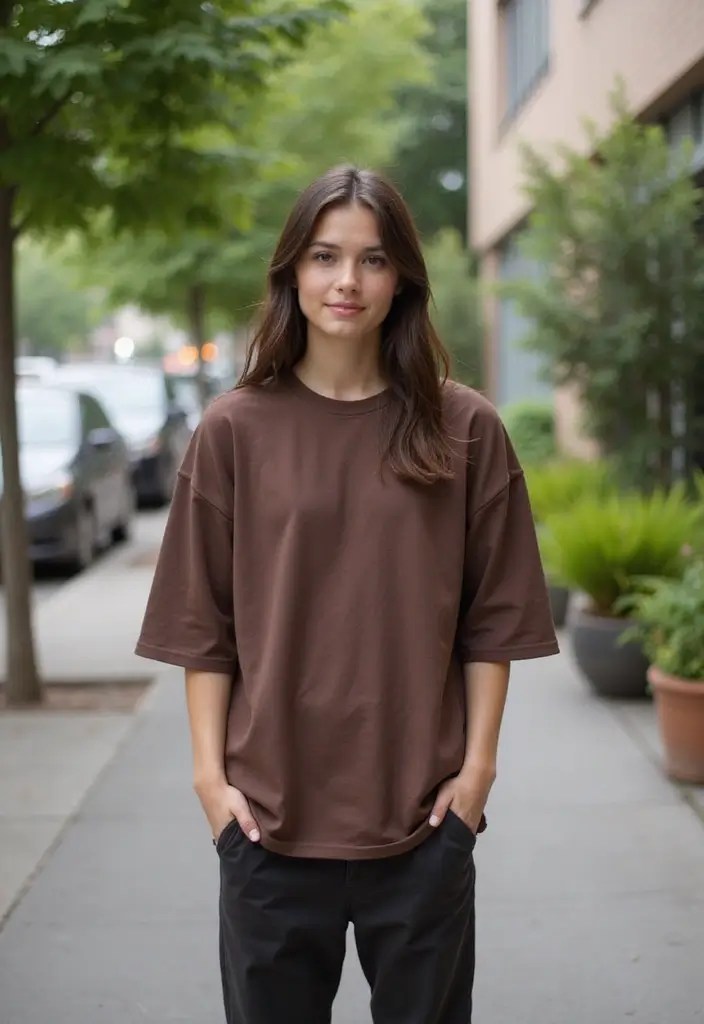 14 Trendy Chocolate Brown Summer Tops You Need to Own This Season (You’ll Love #7!) - 2. Oversized Chocolate Brown Tee