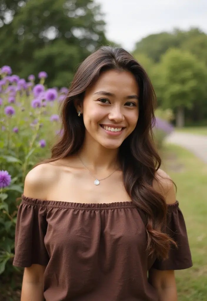 14 Trendy Chocolate Brown Summer Tops You Need to Own This Season (You’ll Love #7!) - 4. Chocolate Brown Off-Shoulder Top